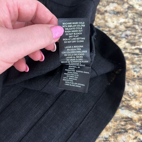 Nicole Miller Original Linen Blend Black Short Sleeve Dress Size M - Picture 6 of 8